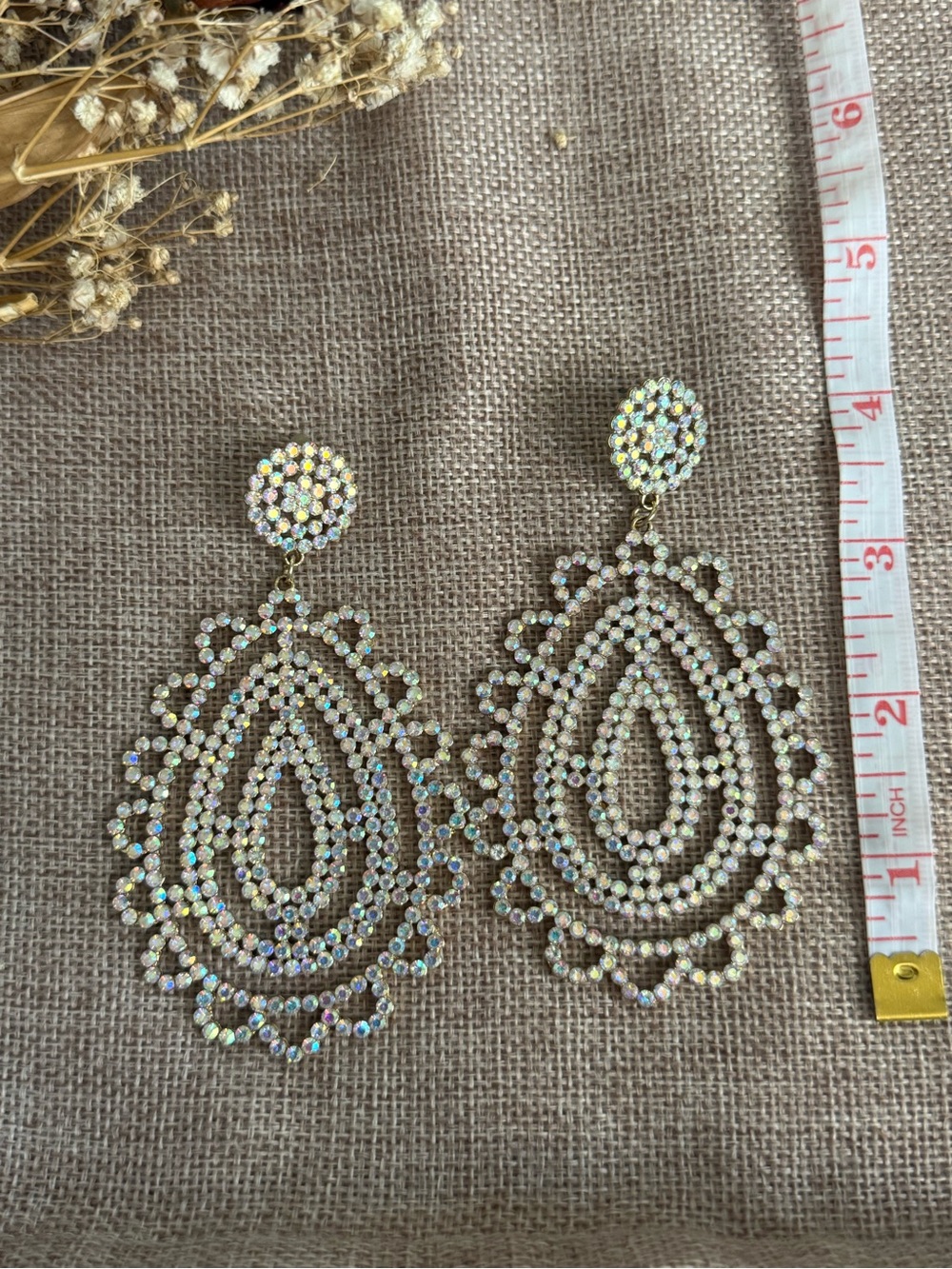 Crystal Teardrop Statement Earrings - Iridescent Sparkle